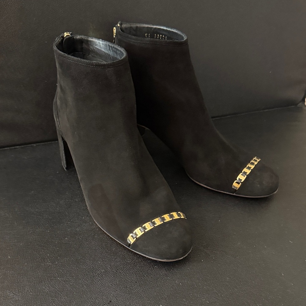 Salvatore Ferragamo Black Ankle Boots with Gold Detailing